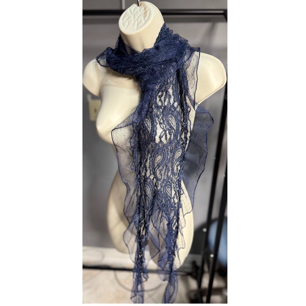 Navy Blue Lace Scarf